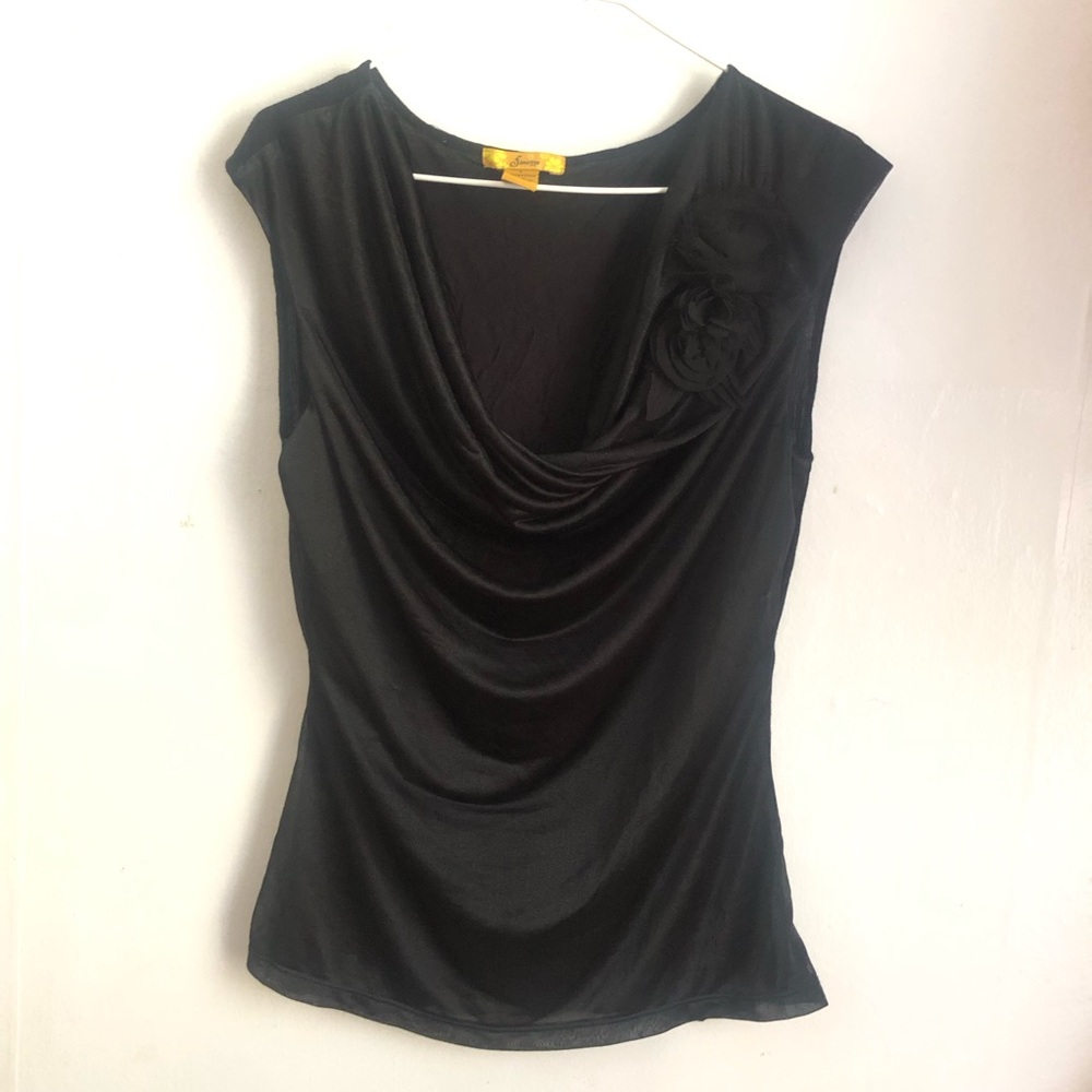 Finesse Black Cowl Neck Camisole with Rosette Accent